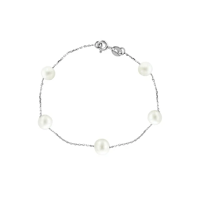 Sterling Silver, 6MM-7MM Freshwater Pearl Station Bracelet