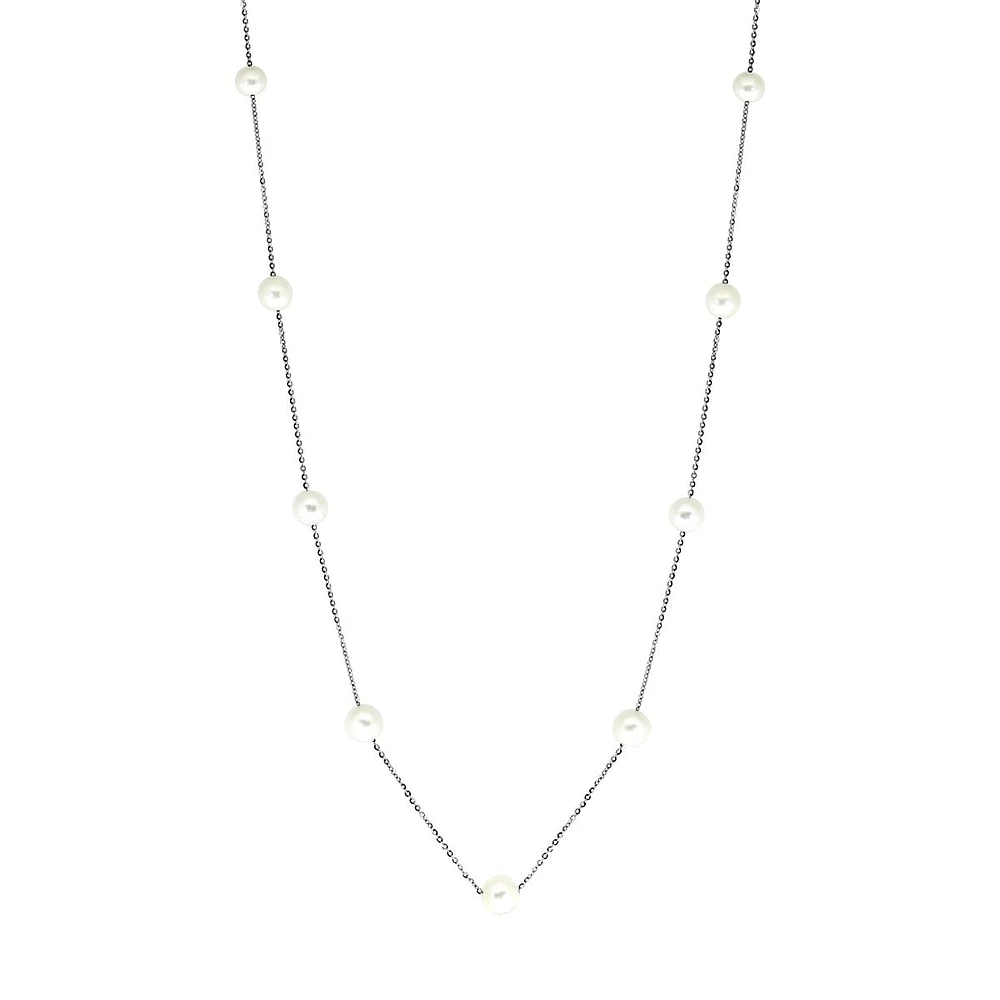 Collier en argent sterling avec perles d'eau douce intercalées de 6 ou 7 mm