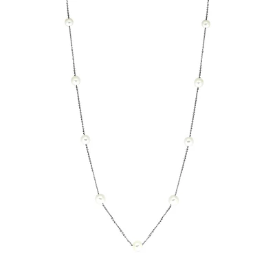 Sterling Silver & 6MM-7MM Freshwater Pearl Station Necklace