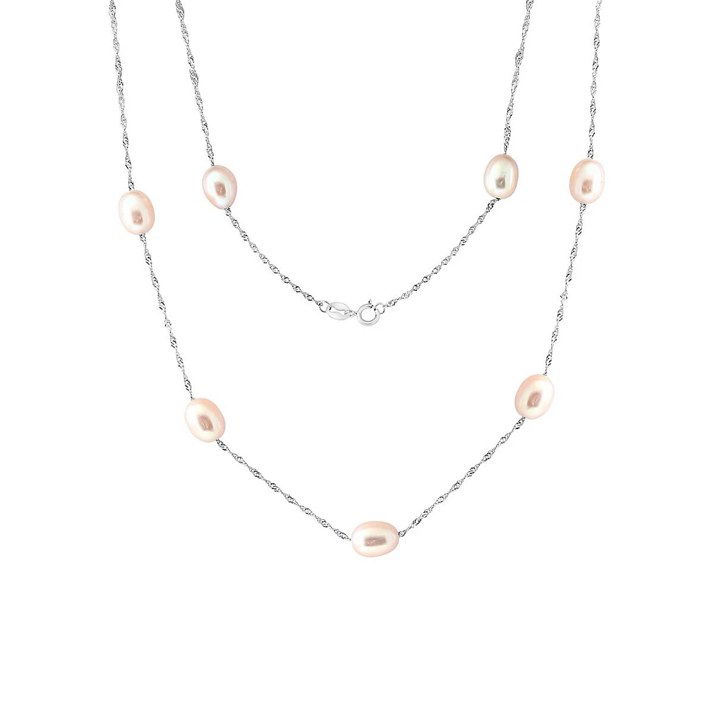 Sterling Silver & 7MM Peach Freshwater Pearl Station Necklace