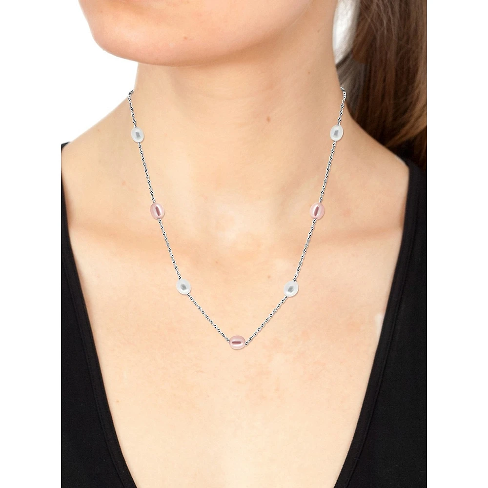 Collier en argent sterling avec perles d'eau douce intercalées de mm