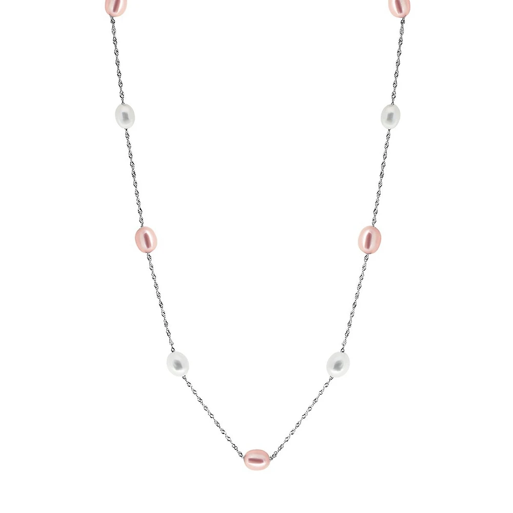 Sterling Silver & 7MM Freshwater Pearl Two-Tone Station Necklace