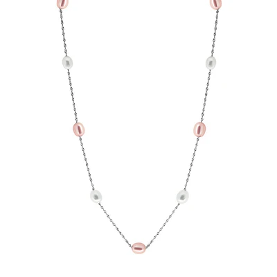 Collier en argent sterling avec perles d'eau douce intercalées de mm