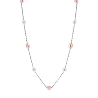 Sterling Silver & 7MM Freshwater Pearl Two-Tone Station Necklace