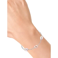 Bracelet en argent sterling avec perles d'eau douce blanches et roses intercalées de 7 mm