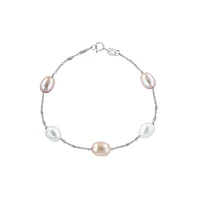 Sterling Silver & 7MM White & Pink Freshwater Pearl Station Bracelet