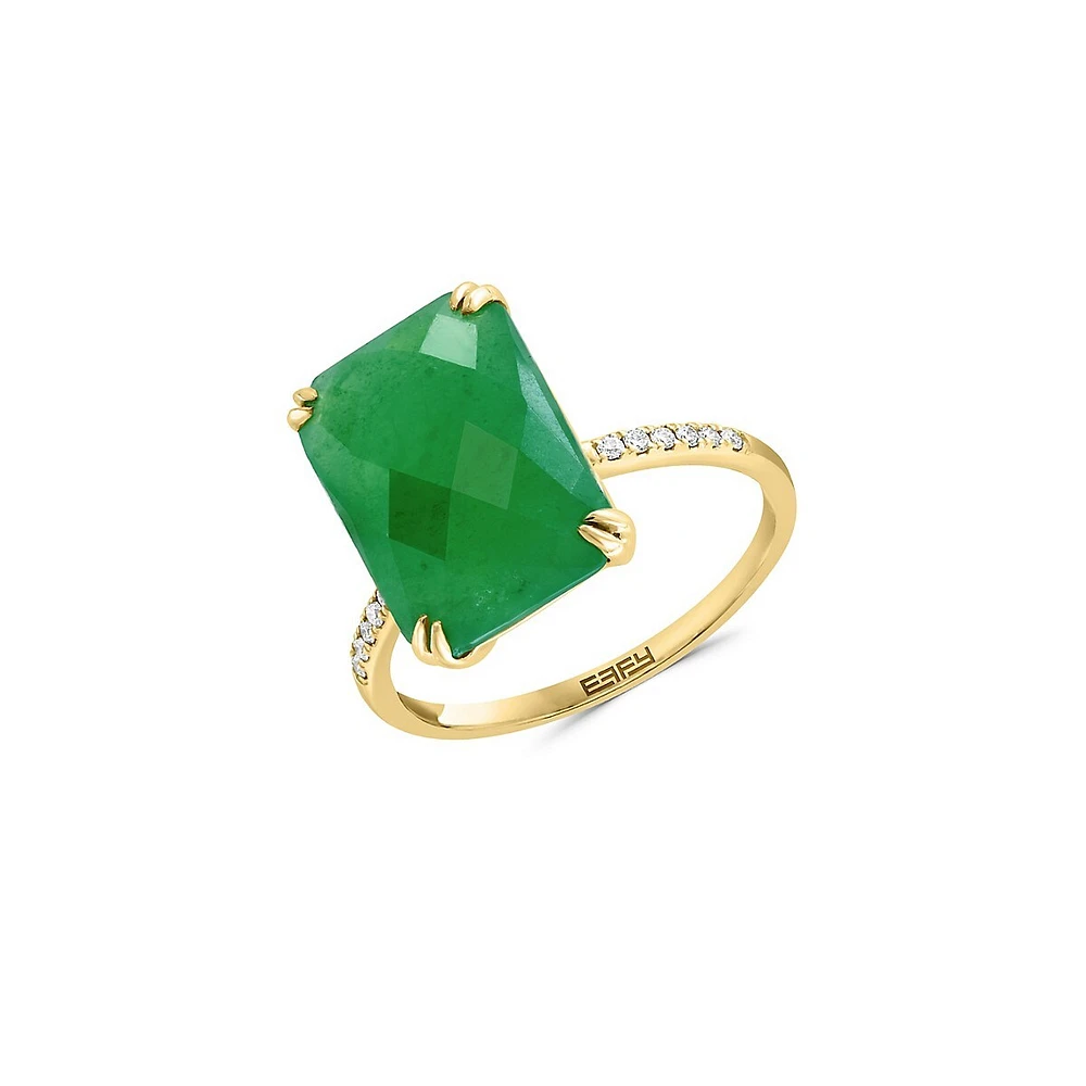 Bague en or jaune 14 cT, jade et diamants 0,06 cT T.W.