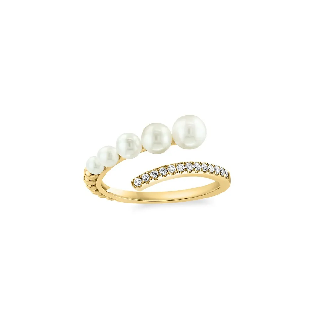 14K Yellow Gold, 2.5-3-3.5-4-4.5MM Freshwater Pearl & 0.1 CT. T.W. Diamond Ring