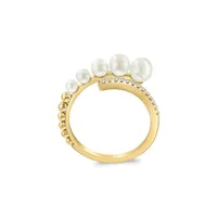 Bague en or jaune 14 ct avec perles d'eau douce de 2,5, 3,5 à 4 et 4,5 mm et diamants 0,1 ct PT