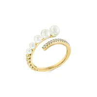 Bague en or jaune 14 ct avec perles d'eau douce de 2,5, 3,5 à 4 et 4,5 mm et diamants 0,1 ct PT