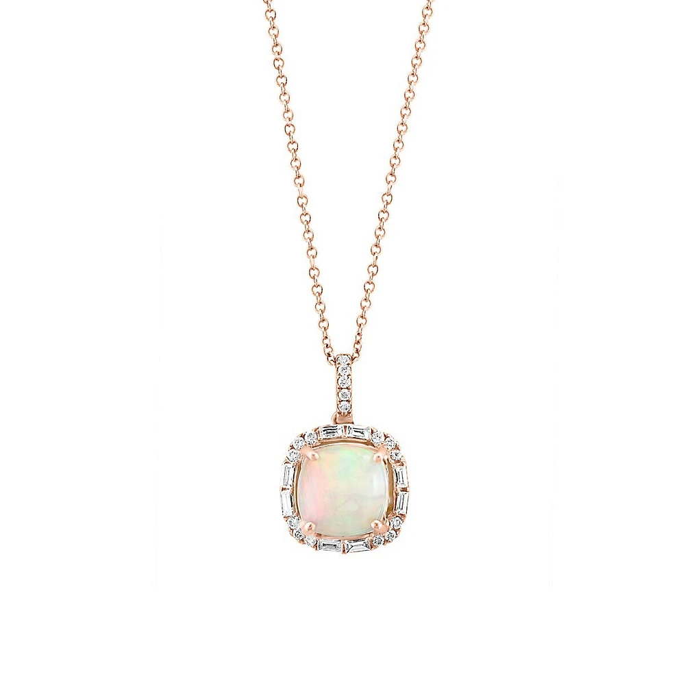 Collier en or rose 14 ct avec pendentif à opale éthiopienne et à diamants de 0,32 ct (PT)