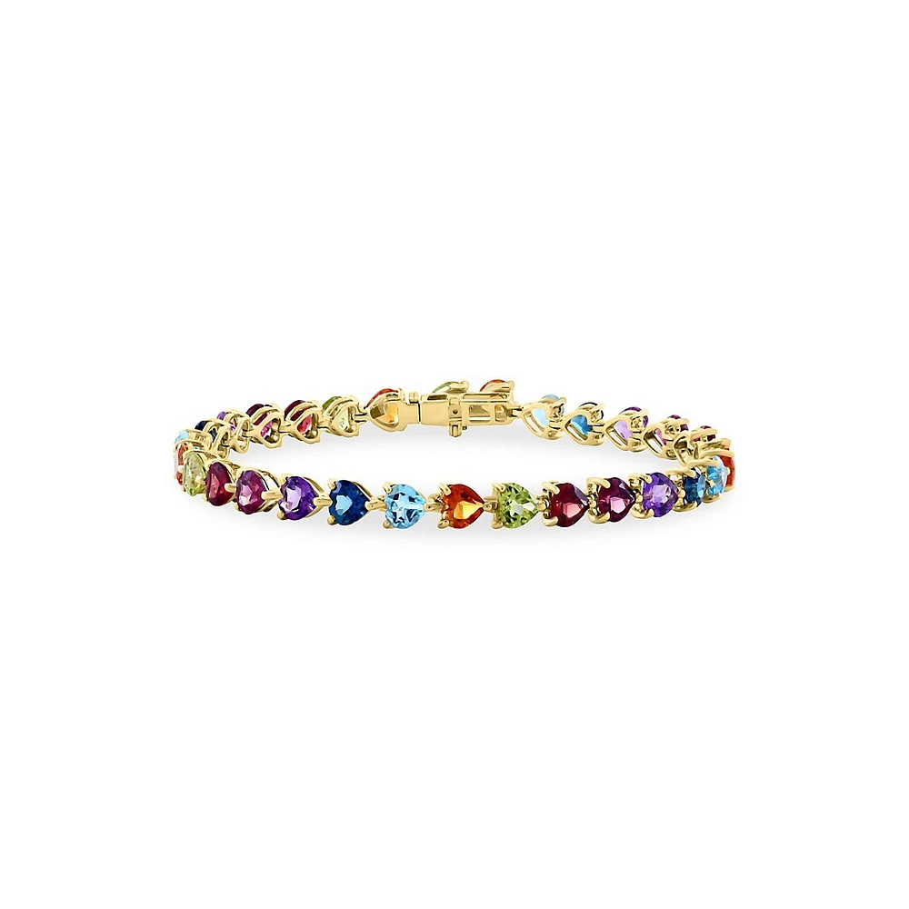 Bracelet rivière en or jaune 14 ct avec diverses pierres précieuses en forme de cœur