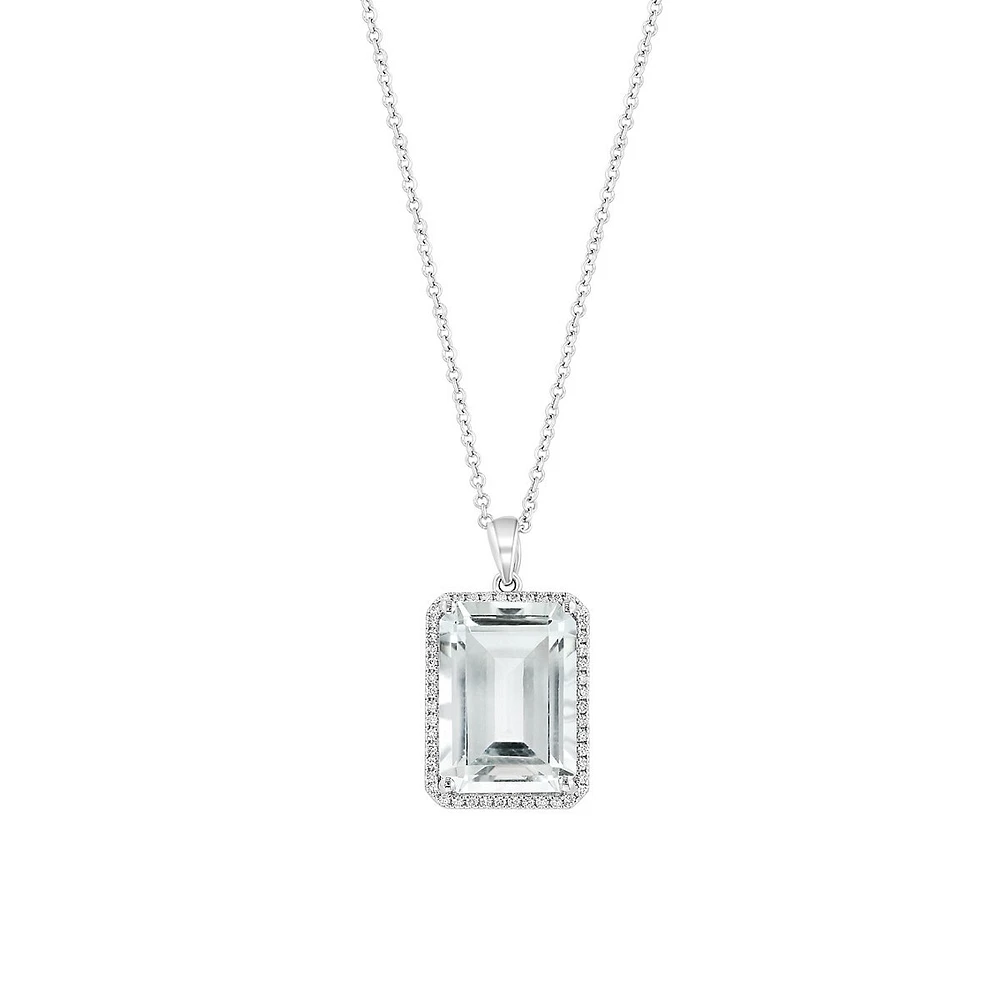 Collier en or blanc 14 ct avec pendentif à topaze blanche et à diamants de 0,13 ct (PT)