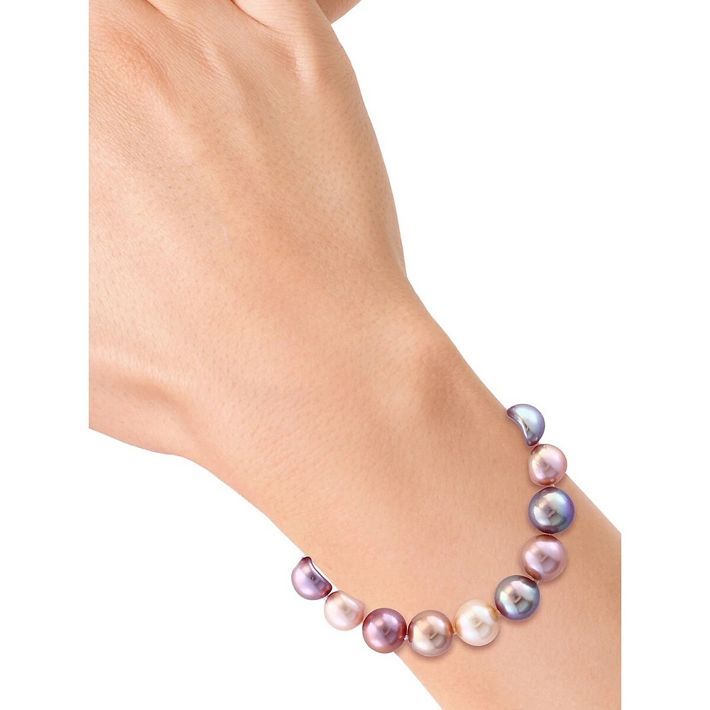 10-12MM Multi-Tone Freshwater Pearl & Sterling Silver Bracelet