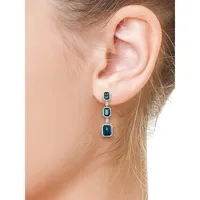 14K White Gold, 0.08 CT. T.W. Diamond & London Blue Topaz Linear Earrings
