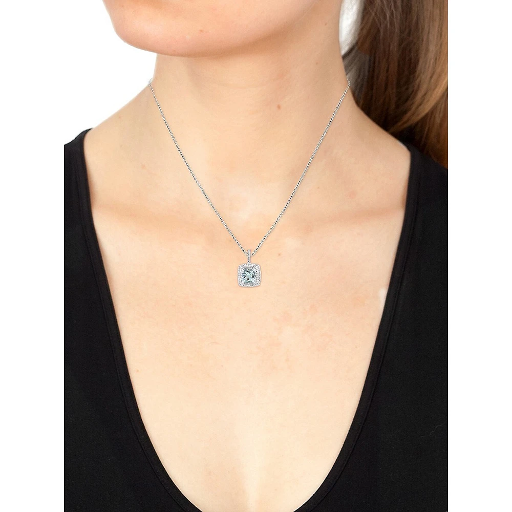 Collier avec pendentif halo en argent sterling, diamant et aigue-marine de 0,23 ct. TW