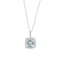 Collier avec pendentif halo en argent sterling, diamant et aigue-marine de 0,23 ct. TW