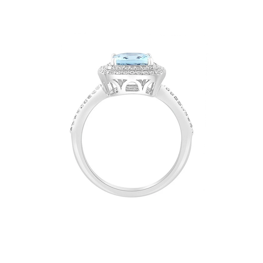 Bague en argent sterling avec aigue-marine entourée de diamants de 0,27 ct (PT)