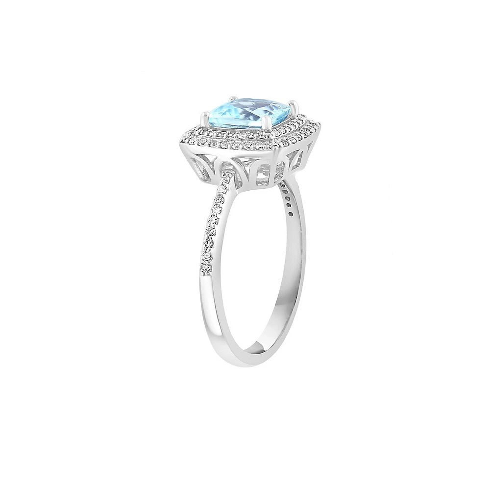 Bague en argent sterling avec aigue-marine entourée de diamants de 0,27 ct (PT)