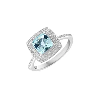 Bague en argent sterling avec aigue-marine entourée de diamants de 0,27 ct (PT)