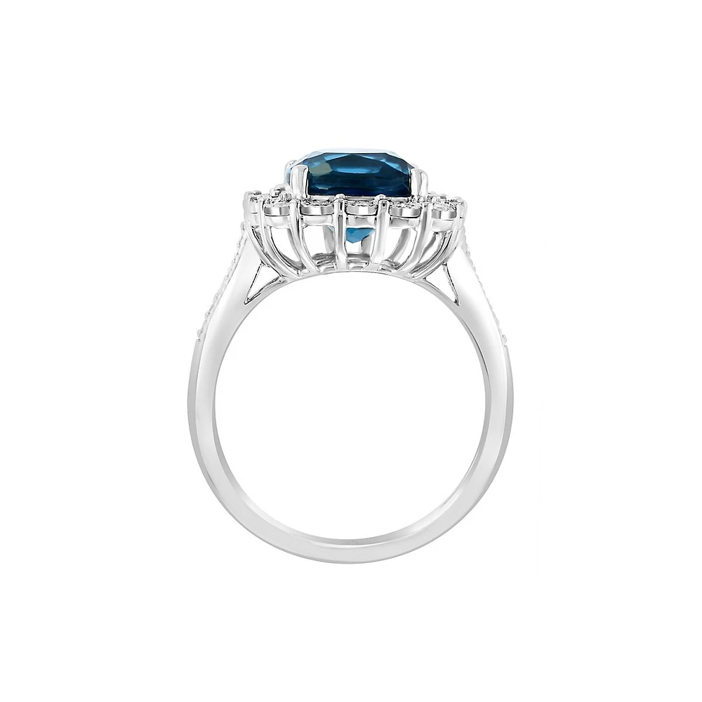 Bague en argent sterling avec topaze London Blue entourée de diamants de 0,24 ct (PT)