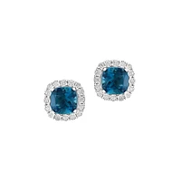 Boucles d'oreilles à tige en argent sterling avec halo de diamants et topaze bleue de Londres de 0,32 ct. TW