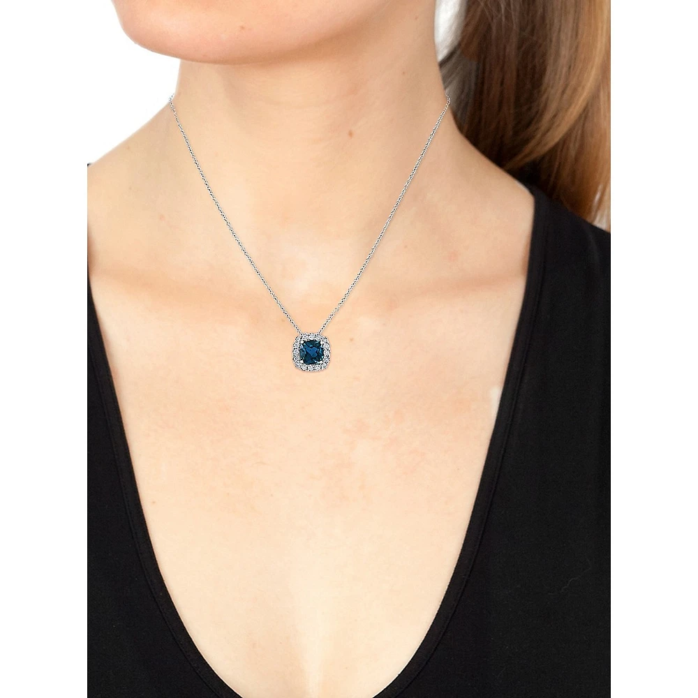 Collier avec pendentif en or blanc 14 carats, topaze bleue de Londres et diamant de 0,24 ct. TW