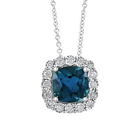 Collier avec pendentif en or blanc 14 carats, topaze bleue de Londres et diamant de 0,24 ct. TW