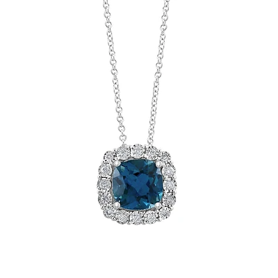 Collier avec pendentif en or blanc 14 carats, topaze bleue de Londres et diamant de 0,24 ct. TW