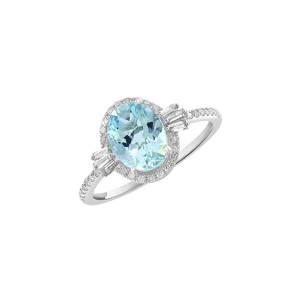 Bague en argent sterling avec aigue-marine entourée de diamants de 0,3 ct (PT)