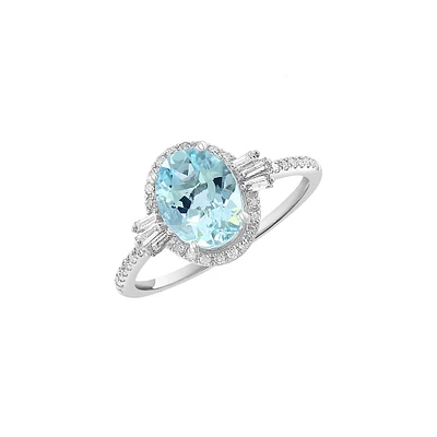 Bague en argent sterling avec aigue-marine entourée de diamants de 0,3 ct (PT)