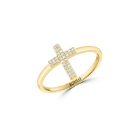 Yellow Gold Over Sterling Silver & 0.09 CT. T.W. Diamond Cross Ring