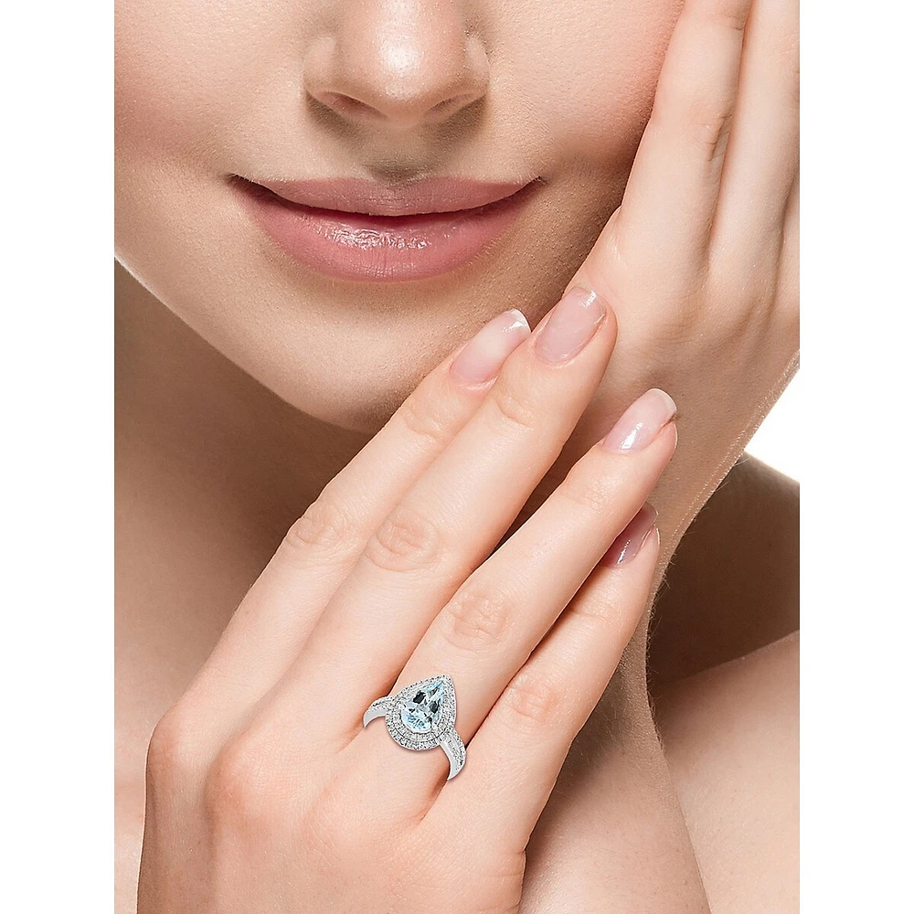 Bague en or blanc 14 carats, aigue-marine et diamant de 0,48 ct. TW