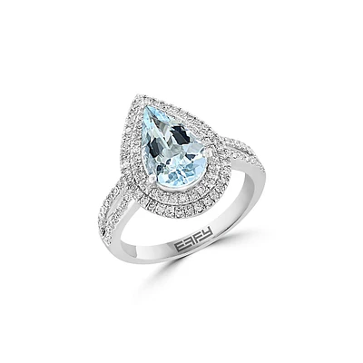 Bague en or blanc 14 carats, aigue-marine et diamant de 0,48 ct. TW