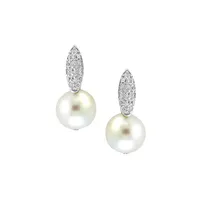 Sterling Silver, White Topaz & 12MM Freshwater Pearl Earrings