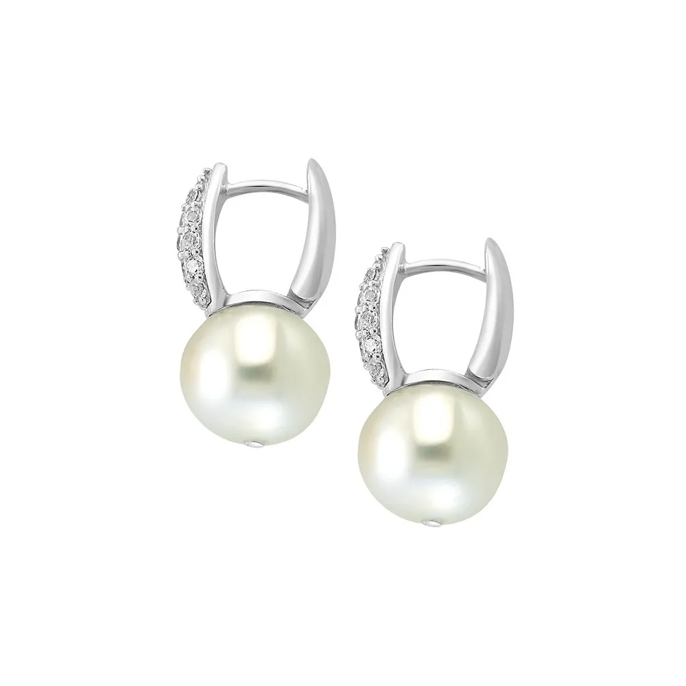 Sterling Silver, White Topaz & 12MM Freshwater Pearl Earrings