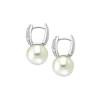 Boucles d'oreilles en argent sterling avec topazes blanches et perle d'eau douce de 12 mm