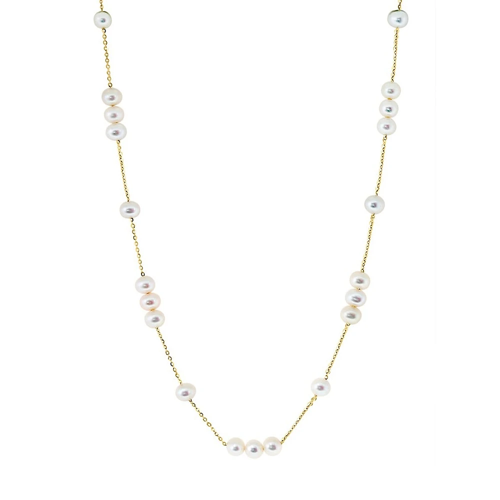 14K Yellow Gold & 6MM Freshwater Pearl Station Necklace