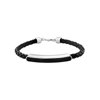 Men's Sterling Silver & Black Spinel Braided Leather Bracelet