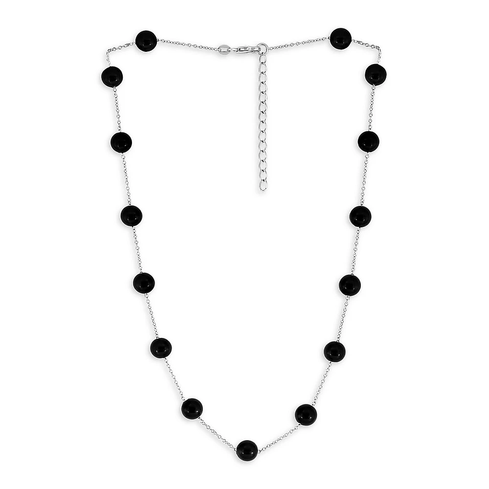 Sterling Silver & Onyx Station Necklace