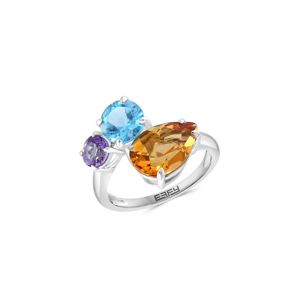 Sterling Silver Gemstone Trio Ring