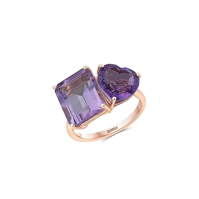 14K Rose Gold, Amethyst & Pink Amethyst Ring