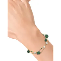 14K Yellow Gold, Malachite, 4.5MM Freshwater Pearl & Emerald Double-Chain Bracelet