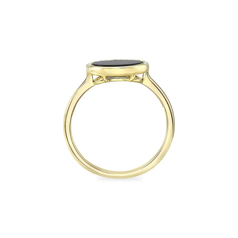 14K Yellow Gold, Onyx &0.08 CT. T.W. Ring