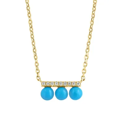 14K Yellow Gold, 0.9 CT. T.W. Diamond & Turquoise Bar Pendant Necklace