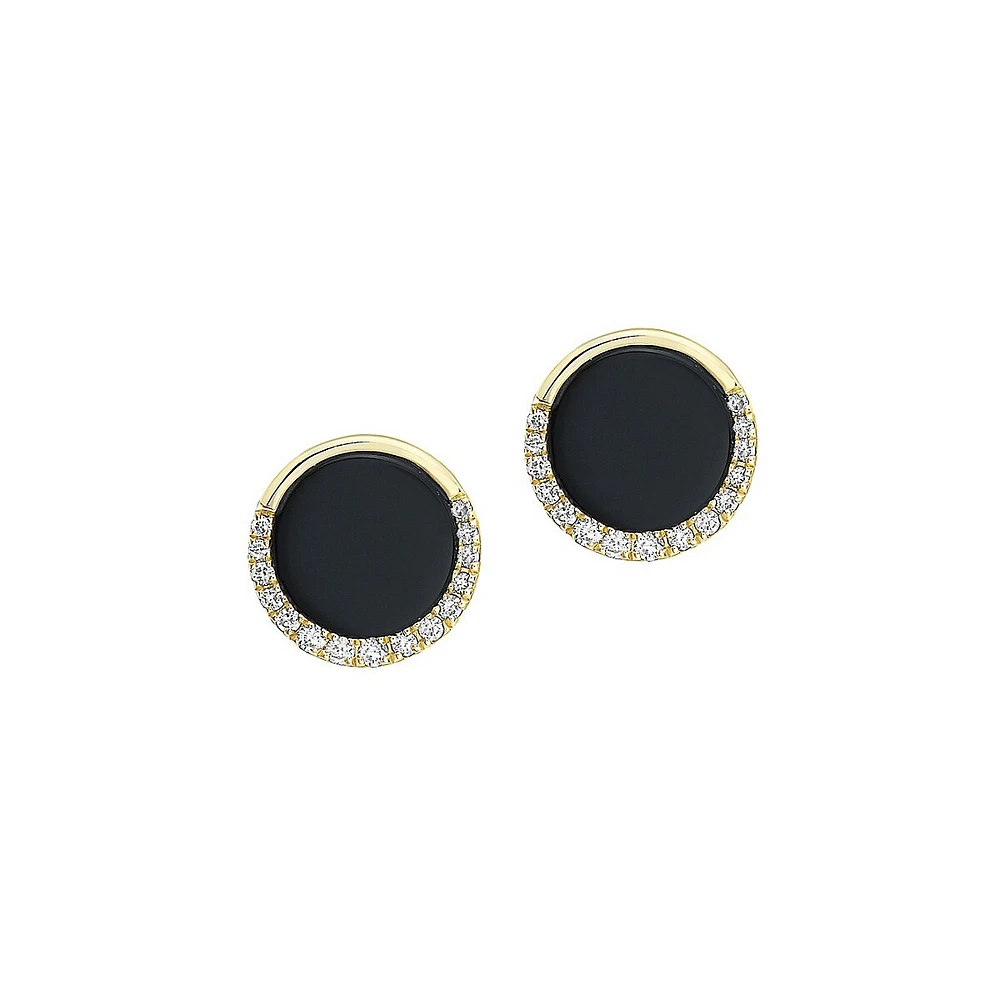 14K Yellow Gold, 1.05 CT. T.W. Diamond & Onyx Earrings