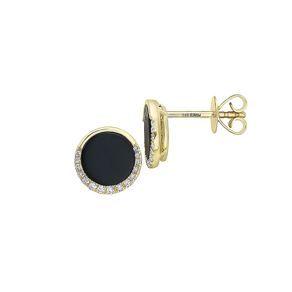 14K Yellow Gold, 1.05 CT. T.W. Diamond & Onyx Earrings