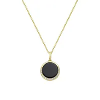 Collier avec pendentif en or jaune 14 ct, onyx et diamant 0,08 ct PT