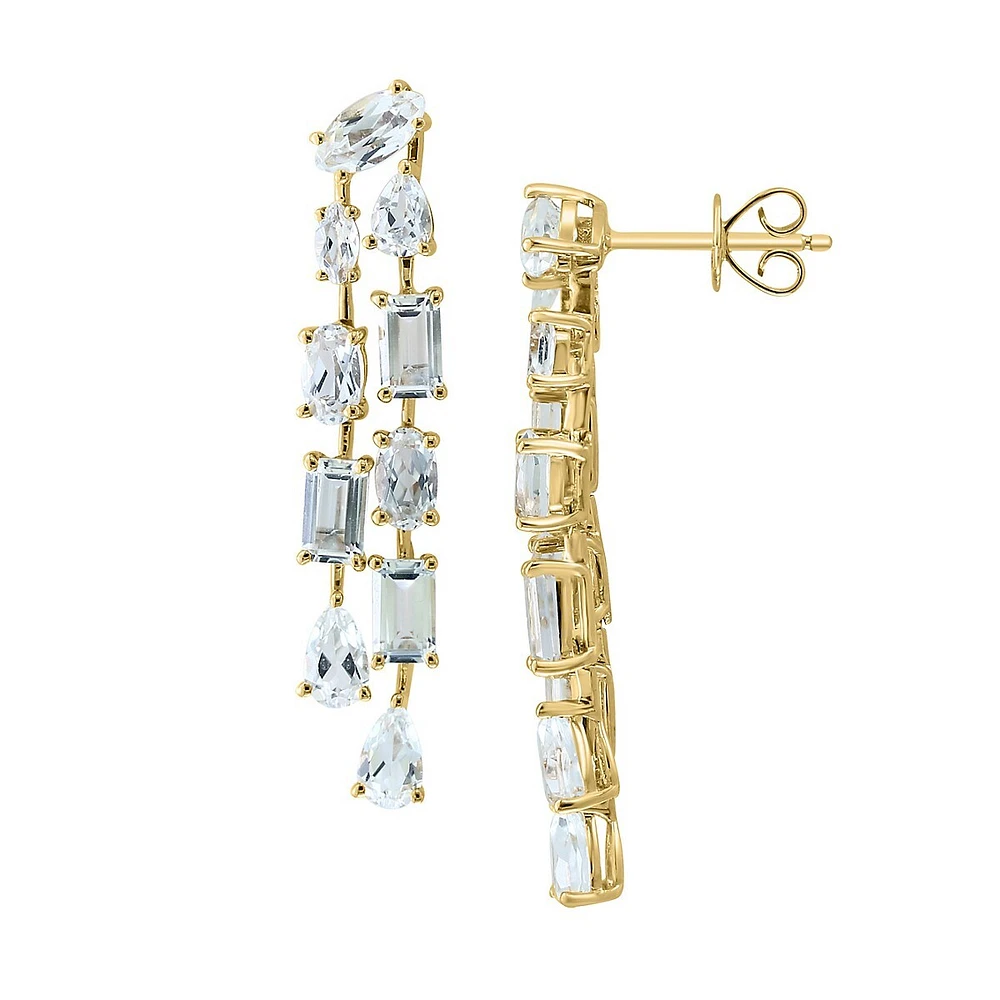 14K Yellow Gold & White Topaz Drop Earrings