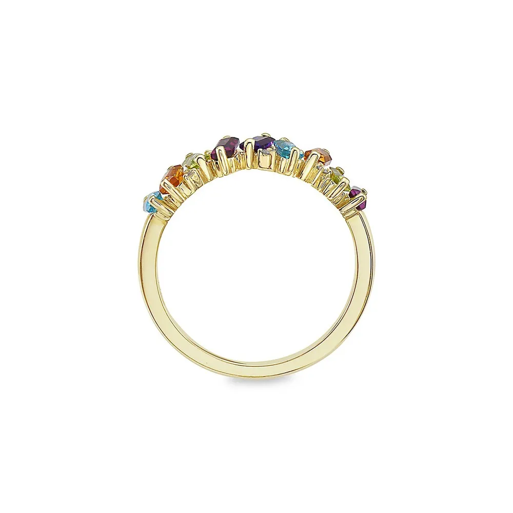 14K Yellow Gold, 1.1 CT. T.W. Diamond & Multi-Stone Heart Semi-Eternity Ring